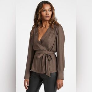 Banana Republic Petite Tie-Waist Blouse - Brown Fluid Twill (Size M)